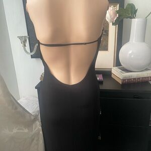 Black Sheath Cocktail Dress with Plunge Neckline Sm